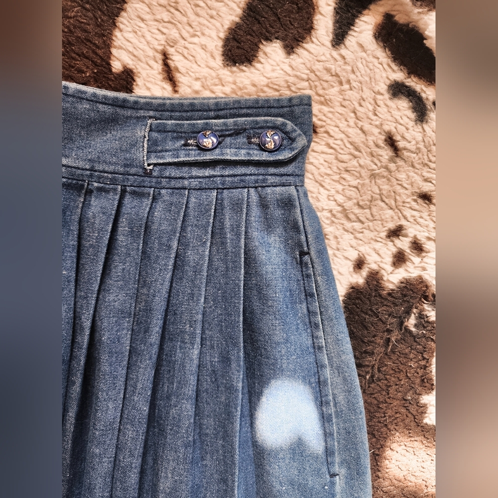 Vintage Blue Pleated Maxi Skirt - Denim A-Line - Picture 2 of 5